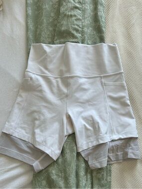 Athleta White High-Rise Bike Shorts with Inner Liner